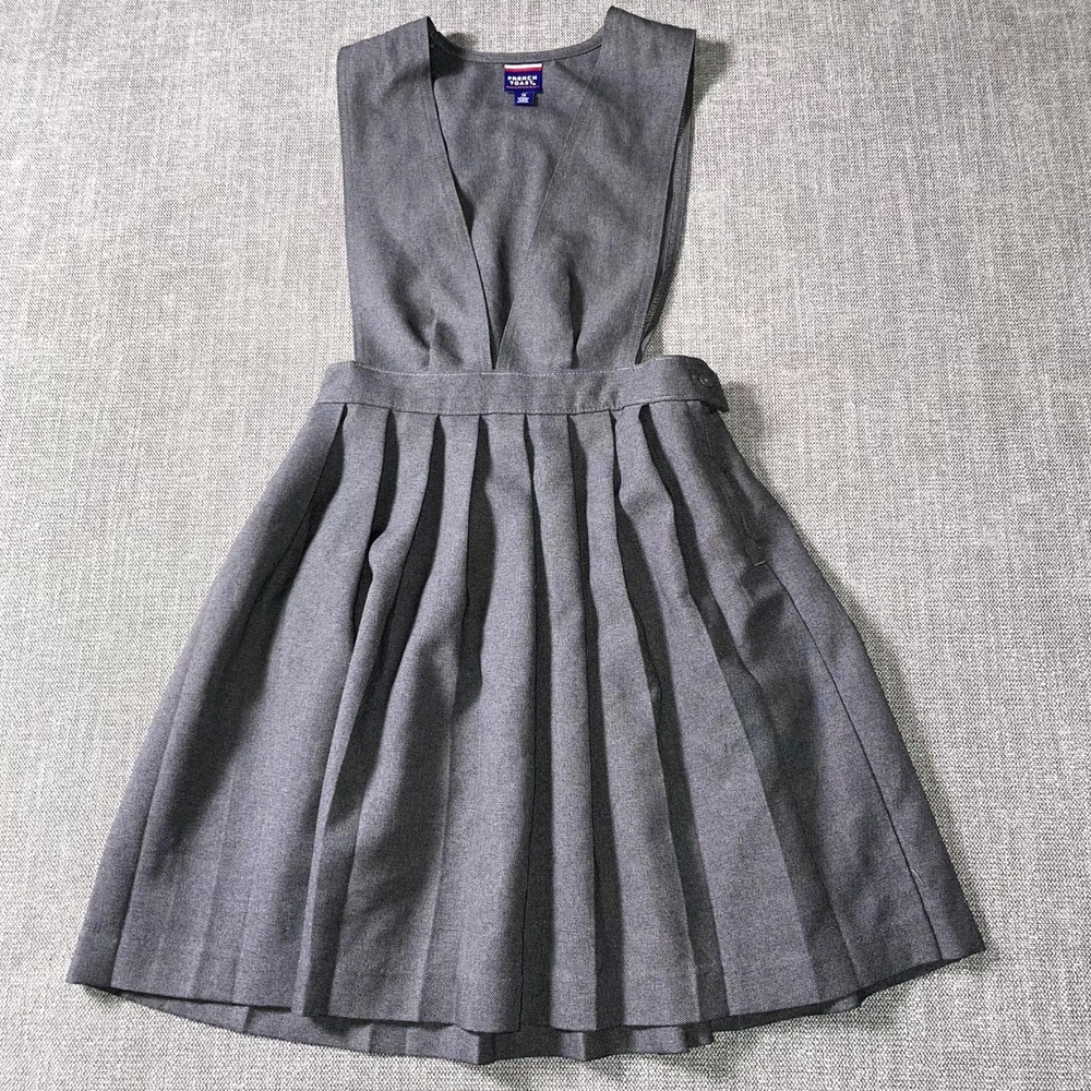 French Toast Jumper School Uniform‎ Girls Size 12 Gray Pleated Pinafore V-Neck